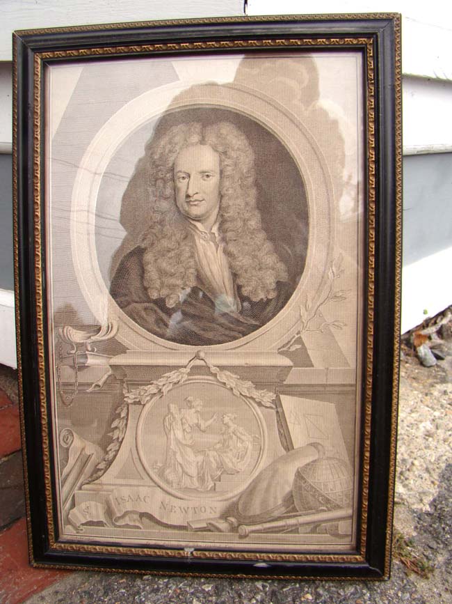 A fine and rare 18th century mezzotint engraving of SIR ISAAC NEWTON 